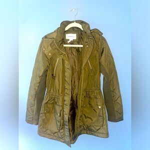 Olive puffer jacket trench coat jacket zip up cargo